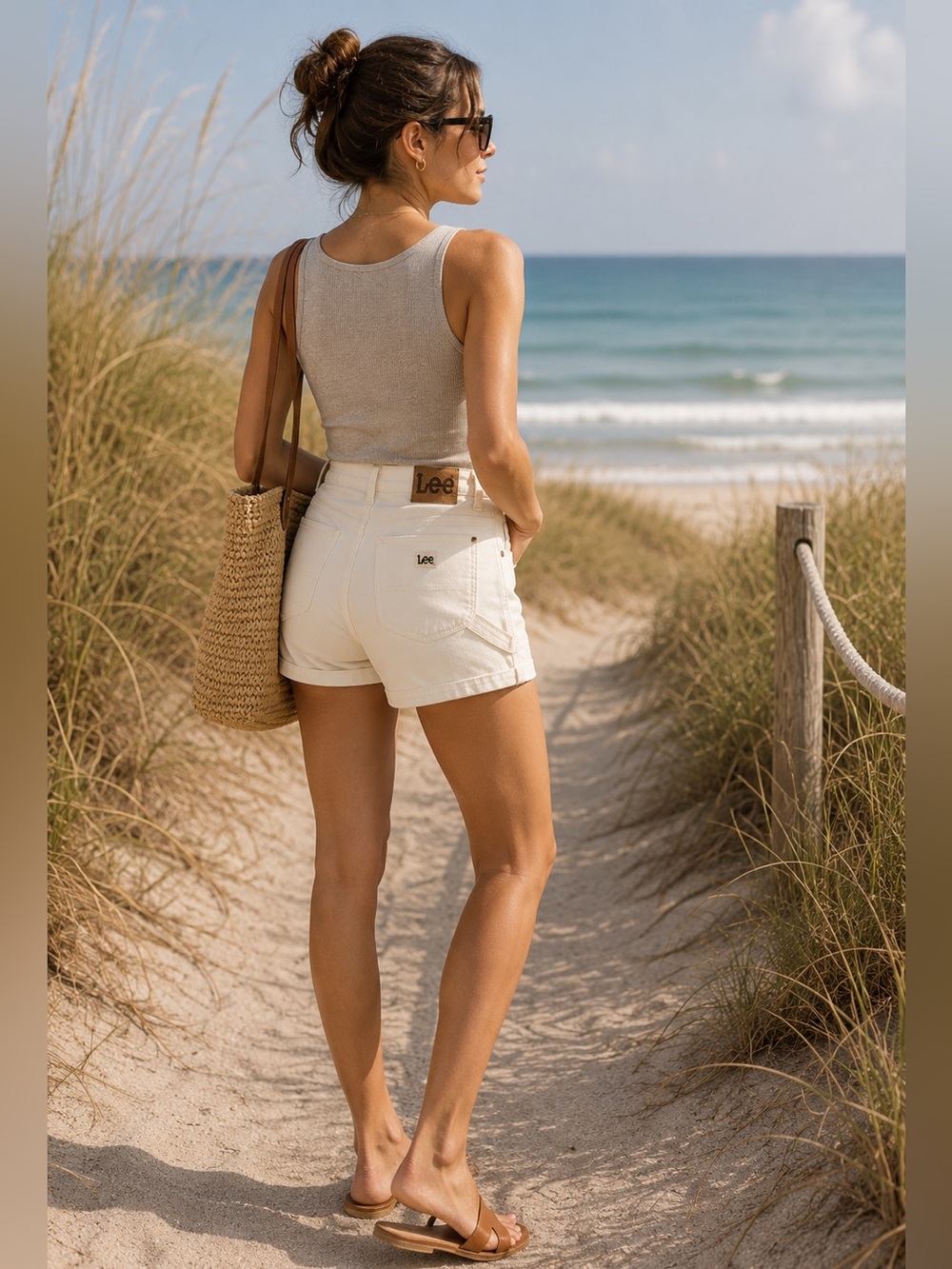 Lee Vintage Modern High Rise Dungaree Shorts Ecru Off White NWT 28